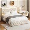BLSYHDH Letto Baule 160 x 200 con LED, Imbottito Idraulico a LED con Funzione di Ricarica per 2 Persone con Contenitore (Beige+Flanella-A)