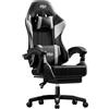 HLFURNIEU Sedia Gaming Ergonomica, Sedia Gamer con Poggiatesta e Poggiapiedi Telescopico, Poltrona Gaming con Supporto Lombare, Schienale Regolabile 90°-135°, Nero e Bianco