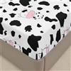 Odot Lenzuolo sotto con Angoli, Stile Cartone Animato Lenzuola sotto Elasticizzato Lenzuolo Coprimaterasso Elastico Lenzuola Singolo Matrimoniale (120x190+30cm,Mucca dei Cartoni Animati)