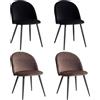 GrandCA HOME Set di 4 Sedie per Sala da Pranzo in Velluto, Sedie da Cucina Imbottite con Gambe in Metallo, per Soggiorno,Nero+Marrone