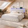 FOERPL Letto Matrimoniale con Cassetti 140x200, letto Imbottito con Led e USB-C Letto Contenitore Matrimoniale 140x200 Struttura letto Matrimoniali con 4 Cassetti in Ferro Beige Velluto, Senza Materasso