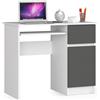 AKORD | Scrivania con Ripiano per Tastiera | Office Desk | Cassetto e Armadietto Sul Lato Destro | Scrittoio per Ufficio | Per Computer PC Laptop | 90x77x50 cm | 30 kg Bianco/Grigio Grafite
