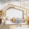 Moimhear Lettini in legno, letto singolo, design squisito casa in legno, rete a doghe stabili, pino+truciolato+MDF (bianco + naturale, 90 x 200 cm)