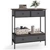 COSTWAY Tavolo Consolle Ingresso, Tavolo Stretto per Divano con Cassetti, Ripiano Aperto e Struttura in Metallo, Mobile Versatile per Soggiorno, Corridoio e Ingresso, 80 x 30 x 85,5 cm