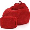 Green Bean© Set da 2 Poltrona a sacco XXL da interno + Pouf con imbottitura in perle EPS - Poggiapiedi Sgabello Cuscino per pavimento Sedia Cuscino per sdraiarsi sedersi - Rosso