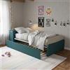 MOBILFINO CAMERETTE Letto Una Piazza e Mezza 120x190 con Contenitore e Secondo Letto Estraibile - Testata a Sinistra, Verde Petrolio