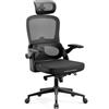 DIABLO Sedia da Ufficio Ergonomica, Poltronao con Braccioli Regolabili, Tessuto traspirante, 4 livelli di Inclinazione, Poggiatesta Regolabile, Supporto lombare, Sedia V-Light, Nero