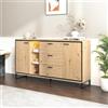 Rtopsu Mobile Contenitore Credenza con LED, Madia Mobile da Cucina con 2 Ante e 3 Cassetti, Mobile Dispensa Cucina Buffet da Cucina per Soggiorno Cucina Sala da Pranzo, 160x40x85 cm, Nero & Naturale