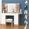 ALFORDSON Tavolo da toeletta con specchio, luci a LED, presa elettrica, 5 cassetti, 2 armadi, 6 ripiani, per camera da letto, spogliatoio, colore legno