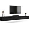 Planetmöbel Mobile TV West, porta TV lungo 280 cm, mobiletto TV sospeso o da appoggio, mobile TV per soggiorno, 2X mobile porta TV 37,8 x 140 x 30 cm, nero