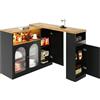 Senmate Credenza Moderna Girevole 360° con Luce LED, Vetro Changhong - Multifunzione: Mobile Bar, Cantinetta Vini, Scrivania Legno, Angolo Caffè - Nero Opaco/Venatura Legno 197x40x100 cm