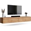 Planetmöbel Mobile TV West, porta TV lungo 200 cm, mobiletto TV sospeso o da appoggio, mobile TV per soggiorno, 2X mobile porta TV 37,8 x 100 x 30 cm, rovere dorato