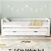 FAYICIC Letto singolo e matrimoniale, letto scorrevole con ruote inferiori, con 2 cassetti in MDF, struttura in legno massiccio, bianco (200 x 90 cm/190 x 90 cm)