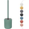 Inbagno Porta scopino WC Verde cannettato in Ceramica Soft Touch, setole Nere Anti-igieniche con paraspruzzi, Spring
