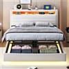 Autheria Letto Matrimoniale con Contenitore 140x200 cm con LED e USB, Letto una piazza e mezza con Vano Portaoggetti e Testiera Reversibile, Letto Contenitore con rete a doghe, Struttura Letto Matrimoniale