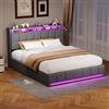 Poeahu Letto contenitore 160x200 con LED, letto matrimoniale imbottito con rete a doghe e vano contenitore, testiera capitonné, letto matrimoniale per adulti e adolescenti, senza materasso