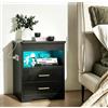 Chleby Lucido Comodino con serratura Armadietti Comodini con presa e striscia luminosa LDE Cassettiera Armadietto portaoggetti Tavolino con 3 cassetti per Camera da letto Soggiorno Nero