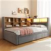Idemon Divano letto 90 x 200, letto estraibile 90 x 190 con porta USB e vano portaoggetti, letto imbottito, divano letto multiuso, letto singolo (grigio)