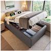 Wyibwy Letto singolo 90x190 cm, con porta USB-C e contenitore laterale, letto contenitore idraulico, senza testiera, rivestimento in lino e cotone, grigio (senza materasso)