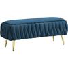 IlGruppone Panca Imbottita Divanetto In Velluto Contenitore Pouf Grande XXL PortaOggetti Intrecciato Panca Sgabello A Pie Di Letto Con Gambe In Metallo Dorato Cassapanca Legno Massello Panchina - Blu