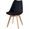 Baroni Home Sedia da Pranzo o Ufficio con Gambe in Legno, Sedia Ergonomica con Cuscino Integrato 57X48X79 cm (1, Nero)