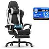 Devoko Sedia da Gaming Massaggiante con Poggiapiedi Telescopico, Sedia Gamer con Cuscino Lombare & Poggiatesta, Ergonomico Sedie da Ufficio Schienale Regolabile 90-135°, Portata 150 kg (Bianca)