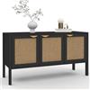 IDMarket - EDHEN 110 cm Credenza bassa a 3 ante in legno nero e canna da zucchero