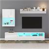 Wyibwy Mobile TV bianco 175x39x34 cm con espositore, illuminazione a LED e finitura lucida, adatto per installazione a pavimento o a parete, può ospitare televisori fino a 80 pollici