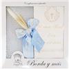 Borda y más Kit de candela e panno personalizzato per battesimo - Set de candela decorata per Battesimo e Panno ricamato con Nome e Data di Battesimo - Modello Paris (Celeste)