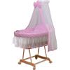 WALDIN Culla con cappotta,Culla con ruote XXL,IN 8 VARIANTI,telaio/ruote naturali non trattati,colore tessile rosa