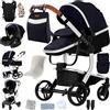 Magic ZC Pelle PU Passeggino Trio, Passeggino 3 in 1 con Spinta Reversibile a Due Vie, Trio Neonati con Accessori, Carrozzina per Neonati con Design Portatile Pieghevole Un Clic (L518 Silver Blue)