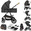 LIONELO Amber Passeggino 2in1 Duo Passeggino da 0 a 48mesi con Seduta secchiello + Navicella per neonato e bambini a 22kg Regolabile, pieghevole e leggero Ruote grandi Cappotina XXL