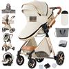 Aveainelle Passeggino 3 in 1, Trio Neonati da Viaggio Reversibile, Passeggino Pieghevole One-Click e Accessori Completi, Doppia Modalità di Freno per Ruote Anteriori e Posteriori (White+Asciugamano da bagno)