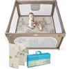 MS BabyWorld - Recinto per bambini L + Tappeto gioco per bambini 120 * 120cm - Tappeto bifacciale, altamente imbottito (spessore 1 cm), Box molto grande e alto - pieghevole e con borsa trasporto
