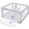 LIFEZEAL Box Bambini e Neonati, Recinto, 126x126cm, con 2 Maniglie, 50 Palline, Bordo Protettivo, Porta con Cerniera Sicura, Ventose, Parco di Gioco, Centro di Attività, in Rete Traspirante, Grigio