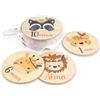 DEHOME - Placca Mese Neonato Personalizzata con Nome - Set Dischi Cumplemes in Legno 4 mm - Stampa Diretta - Regalo per Neonati (Animali, Spagnolo)