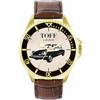 Toff London Orologio da uomo regalo per gli appassionati di auto d'epoca beige nero 42 mm