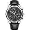 Guanqin Orologio da polso da uomo, multifunzione, automatico, automatico, meccanico, con vetro zaffiro, fasi lunari, calendario perpetuo, impermeabile, in acciaio inox o cinturino in pelle, Pelle nera