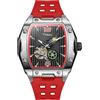 DAXIAOYU Tonneau, orologio sportivo da uomo, con Tourbillon, con fasi lunari stellate, scava fuori, automatico, cinturino in gomma, impermeabile, luminoso, Rosso, Lusso
