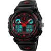 TONSHEN Uomo Orologi da Polso Subacqueo 50M Impermeabile Elettronico Plastica Lunetta e Gomma Band Sportivo Outdoor LED Digital Militare Tattica Orologio Quarzo Doppio Tempo (Rosso)
