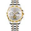 FORSINING Orologio da uomo di lusso diamante grande quadrante analogico al quarzo orologio da polso cinturino in acciaio inox moda business orologi impermeabili per gli uomini, bianco, Bracciale