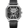 DAXIAOYU Moda Sport Uomini Orologi Da Polso Di Lusso Cronografo Luminoso Impermeabile Automatico Data Orologio Quadrato Quadrante Cinturino In Pelle, Pelle, argento, Lusso