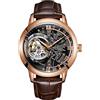 OBLVLO Retro Sport Uomini Scheletro Orologio Automatico Cinturino Meccanico In Pelle Di Vitello Cristallo Minerale Impermeabile Quadrante 45mm VM (VM-RBRO)