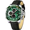 Forrader Orologio da polso da uomo, militare, digitale, analogico, al quarzo, impermeabile, sportivo, multifunzione, in pelle, Cintura/Nero Verde