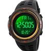 SKMEI Orologio sportivo digitale da uomo, impermeabile fino a 50 m, a LED, militare, multifunzione, cronometro, conto alla rovescia, data e allarme automatico, Nero-oro, Cronografo, digitale, orologio