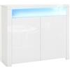 HOMCOM Mobiletto Salvaspazio Multiuso per Ingresso, Salotto o Bagno in Legno Bianco, con Luci LED Colorate, 107x35x97cm|Aosom