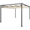 Outsunny Pergola Gazebo da Esterno 3x2 m con Tettuccio Retrattile in Metallo e Poliestere, Crema e Grigio | Aosom Italy