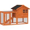 PawHut Conigliera a 2 Piani con Tetto Bituminoso Impermeabile, Recinto Esterno, Rampa e Porte, in Legno, 123,5x62,6x92,5 cm, Arancione | Aosom Italy