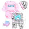 MAIHAO Vestiti per Bambole Reborn Bambola da 43-55 cm, Carini Orso e LOVE Motivi Vestiario in Cotone Morbido, Abbigliamento Accessori Neonato per Ragazze e Ragazzi 4 pezzi