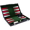 Engelhart - 250518 - Backgammon Deluxe 18" (45,5 cm) con Tavola Cucita - Valigetta Nera in Similpelle con Manico - Verde, Rosso, Bianco - Gioco da Viaggio per 2 Giocatori